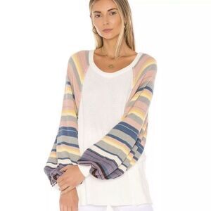 Free People Rainbow Dreams Balloon-Sleeve Top Sweater Size S